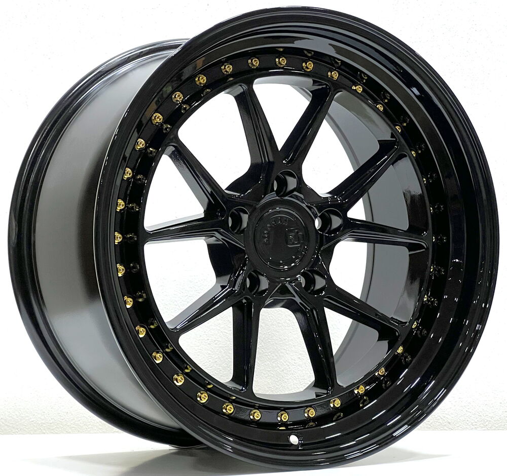 SLK-8123 8,5*18 5*114,3 ET35 73,1 GLOSS BLACK+GOLD RIVETS